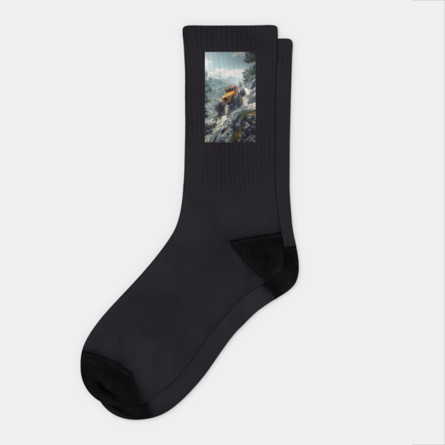 Monster Truck Driving over Mountains Socks by Vinokurio