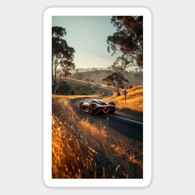 Futuristic Muscle car Driving on Country Road Sticker by Vinokurio