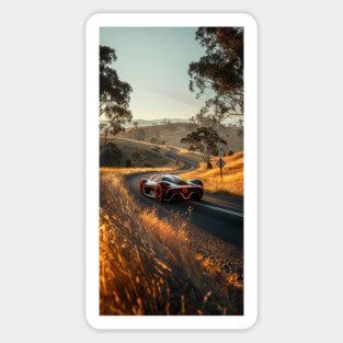 Futuristic Muscle car Driving on Country Road Magnet