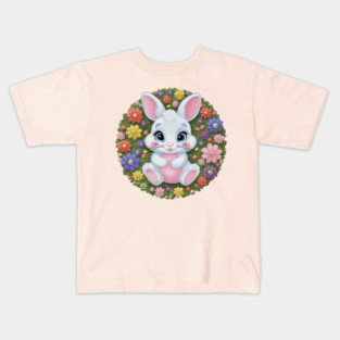 Cute baby bunny with flowers in pink Kids T-Shirt