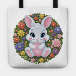 Cute baby bunny with flowers in pink Tote