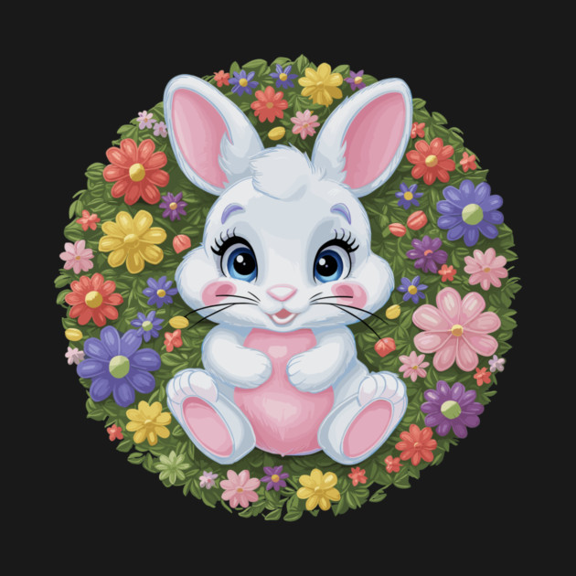 Cute baby bunny with flowers in pink by Vinokurio