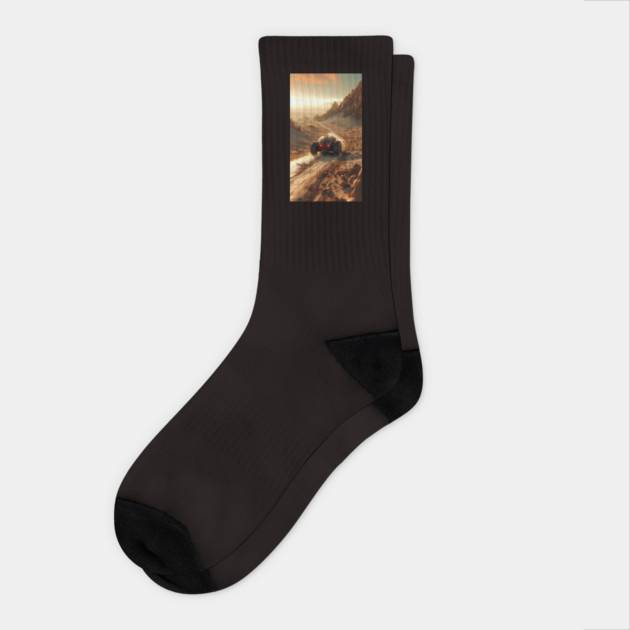 Futuristic Landscape with SUV Socks by Vinokurio