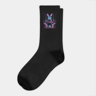 Neon DJ Rabbit – Retro Cyberpunk Bunny Artwork Gift Socks