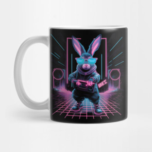 Neon DJ Rabbit – Retro Cyberpunk Bunny Artwork Gift Mug