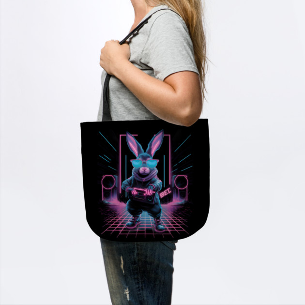 Neon DJ Rabbit – Retro Cyberpunk Bunny Artwork Gift by MakerMind8.2