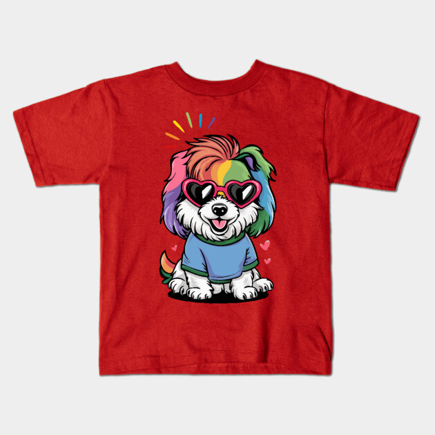 Cute Rainbow Dog Kids T-Shirt by The WYLD Tribe