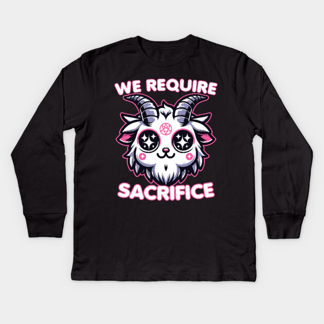 Cute Kawaii Style Baphomet We Require Sacrifice Baphomet Kids Long Sleeve T-Shirt by belownormal