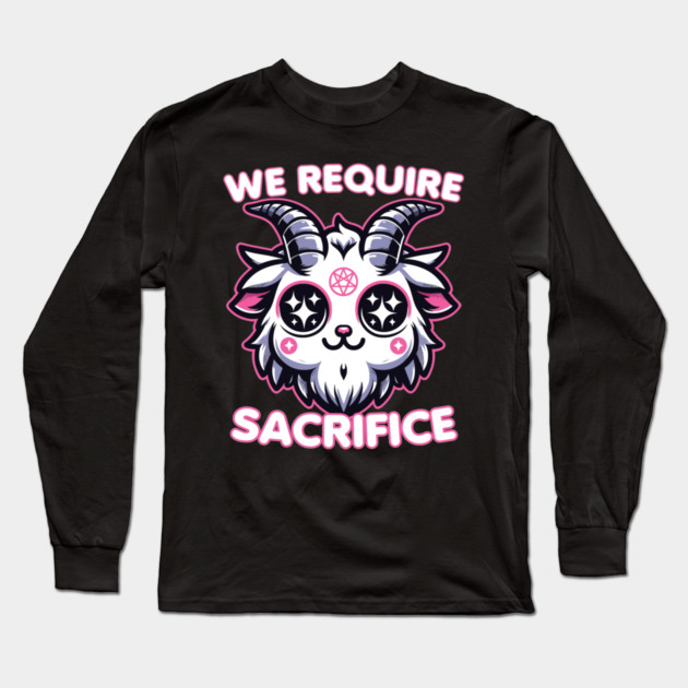 Cute Kawaii Style Baphomet We Require Sacrifice Baphomet Long Sleeve T-Shirt by belownormal