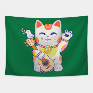 Peace lucky cat Tapestry