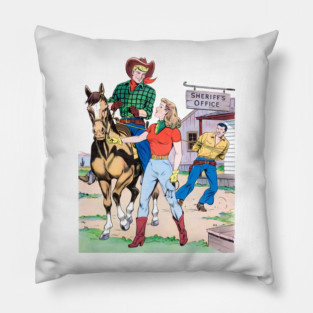 REVISTANGO #384 - Sheriff’s Office Showdown How Broncho Bill and the Blonde Brought in the Bad Man, Western, Vintage Art Retro Style Comic Pulp Pillow