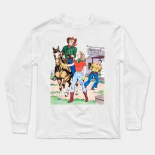 REVISTANGO #384 - Sheriff’s Office Showdown How Broncho Bill and the Blonde Brought in the Bad Man, Western, Vintage Art Retro Style Comic Pulp Long Sleeve T-Shirt