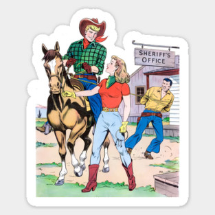 REVISTANGO #384 - Sheriff’s Office Showdown How Broncho Bill and the Blonde Brought in the Bad Man, Western, Vintage Art Retro Style Comic Pulp Sticker