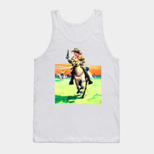 REVISTANGO #398 - Charge at Sunset: The Cowboy’s Last Ride Through the Fire Plains The Lone Rider, His Blazing Gun, and the Dust-Torn Horizon of the Western Frontier, Vintage Art Retro Style Comic Pulp Tank Top