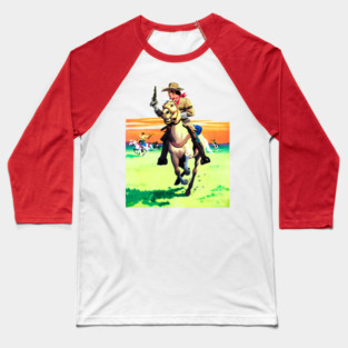 REVISTANGO #398 - Charge at Sunset: The Cowboy’s Last Ride Through the Fire Plains The Lone Rider, His Blazing Gun, and the Dust-Torn Horizon of the Western Frontier, Vintage Art Retro Style Comic Pulp Baseball T-Shirt