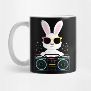 Cool Bunny with Boombox – Funny Retro Animal Graphic Mug