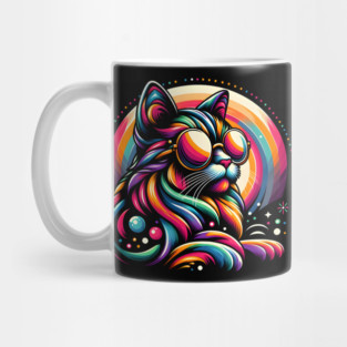Psychedelic Rainbow Cat – Colorful Cosmic Animal Artwork Gift Mug