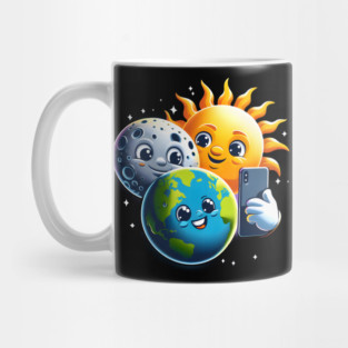 Sun, Moon, and Earth Selfie – Cute Space Humor Graphic Mug