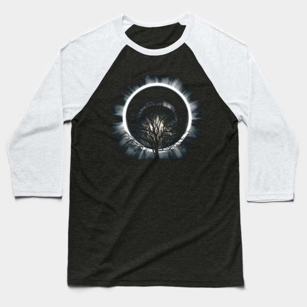 Eclipse Tree Silhouette – Cosmic Nature Artwork Graphic Baseball T-Shirt by MakerMind8.2