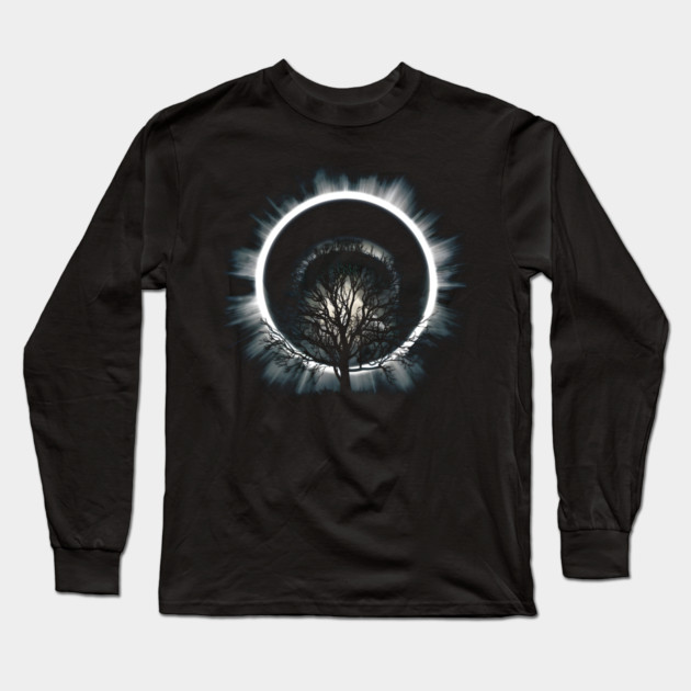 Eclipse Tree Silhouette – Cosmic Nature Artwork Graphic Long Sleeve T-Shirt by MakerMind8.2