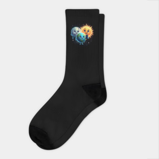 Cute Sun, Moon, and Earth Selfie – Funny Space Graphic Socks