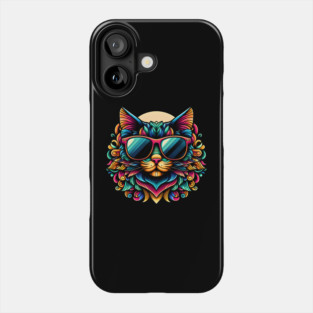Psychedelic Cat with Sunglasses – Colorful Cool Art Graphic Phone Case