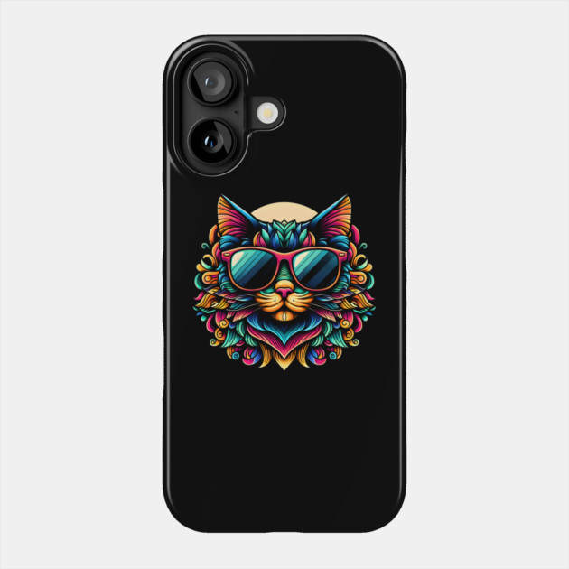 Psychedelic Cat with Sunglasses – Colorful Cool Art Graphic Phone Case by MakerMind8.2