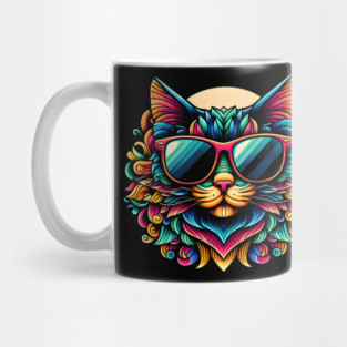 Psychedelic Cat with Sunglasses – Colorful Cool Art Graphic Mug