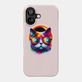 Psychedelic Neon Cat with Sunglasses – Colorful Retro Artwork Phone Case