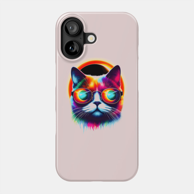 Psychedelic Neon Cat with Sunglasses – Colorful Retro Artwork Phone Case by MakerMind8.2