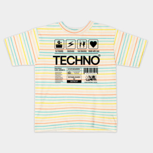 TECHNO  - Product Label (Black) Kids T-Shirt
