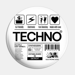 TECHNO  - Product Label (Black) Pin