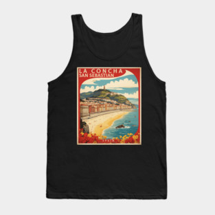 La Concha San Sebastian Beach Spain Travel Tourism Retro Vintage Art Tank Top
