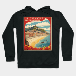 La Concha San Sebastian Beach Spain Travel Tourism Retro Vintage Art Hoodie