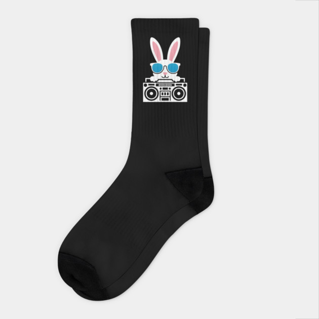 Cool Bunny with Boombox – Funny Retro Animal Graphic Socks by MakerMind8.2