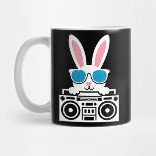 Cool Bunny with Boombox – Funny Retro Animal Graphic Mug