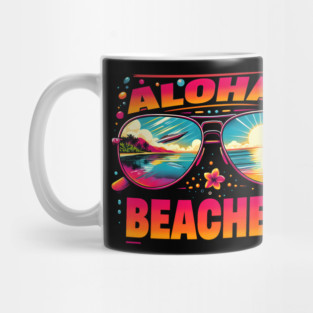 Aloha Beaches – Funny Retro Tropical Vacation Pun Graphic Mug
