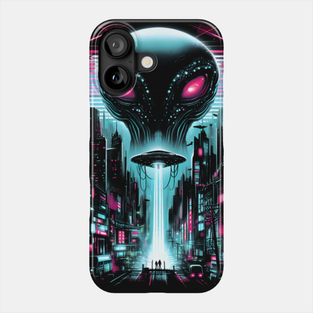 Neon Alien Invasion – Futuristic Cyberpunk Sci-Fi Artwork Graphic Phone Case by MakerMind8.2