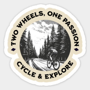 Cycle and Explore, Bicycle Rider in the Forest Sticker
