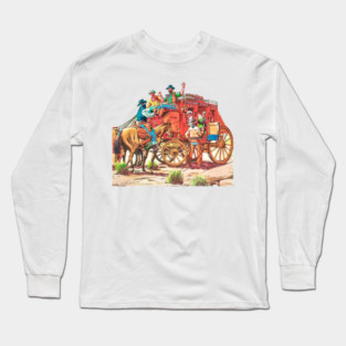 REVISTANGO #430 - Outlaws Ambush the Overland Stage Lines U.S. Mail Coach Forcing Passengers and Riders to Surrender in a Tense Mid-Century Western Pulp Illustration Vintage Art Retro Style Comic Pulp Long Sleeve T-Shirt