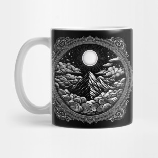 Moonlit Mountain and Clouds – Mystical Nature Artwork Mug