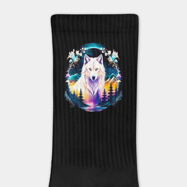 A White Wolf with Mountains, Floral Elements, Forests, Trees by BirdsnStuff