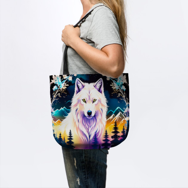 A White Wolf with Mountains, Floral Elements, Forests, Trees by BirdsnStuff