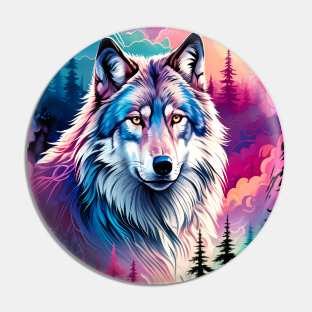 A Grey Wolf with Mountains, Floral Elements, Forests, Trees Pin by BirdsnStuff