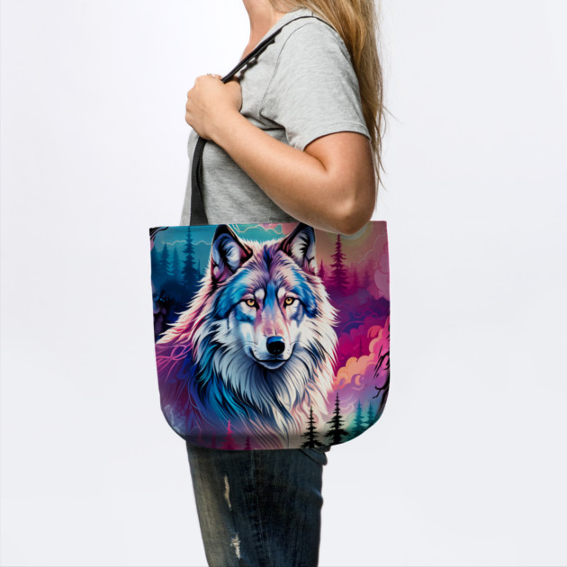 A Grey Wolf with Mountains, Floral Elements, Forests, Trees by BirdsnStuff