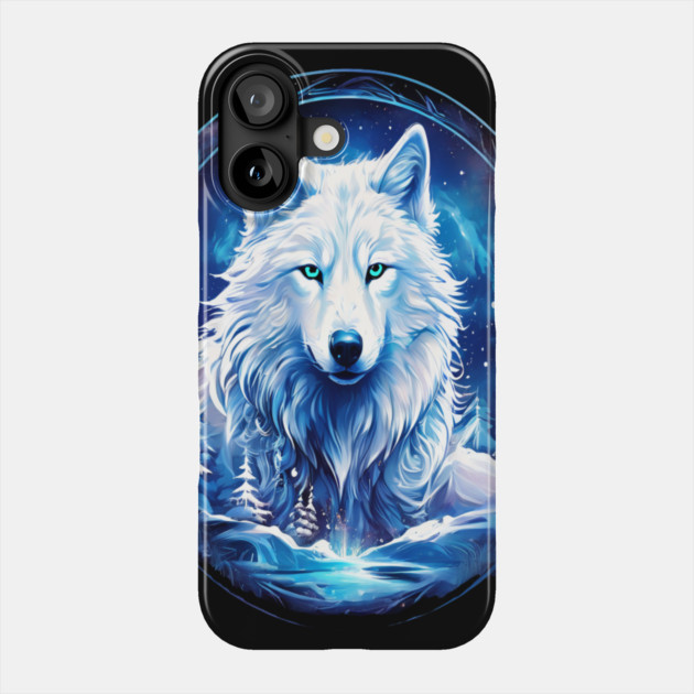 A White Wolf with Mountains, Floral Elements, Forests, Trees Phone Case by BirdsnStuff