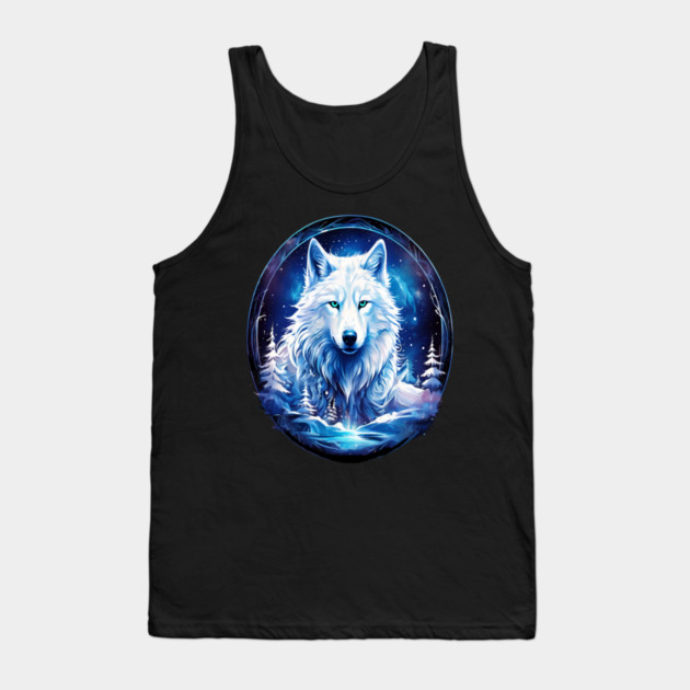 A White Wolf with Mountains, Floral Elements, Forests, Trees Tank Top by BirdsnStuff