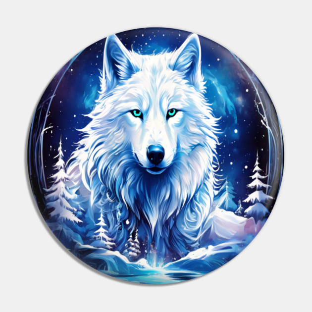 A White Wolf with Mountains, Floral Elements, Forests, Trees Pin by BirdsnStuff