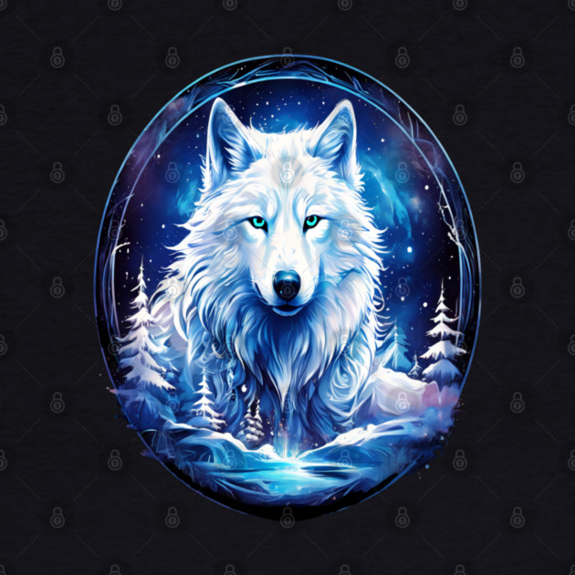 A White Wolf with Mountains, Floral Elements, Forests, Trees by BirdsnStuff