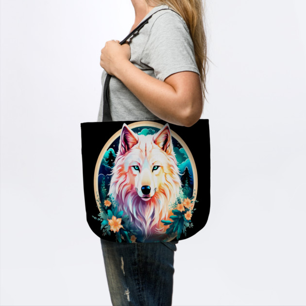 A White Wolf with Mountains, Floral Elements, Forests, Trees by BirdsnStuff
